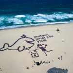 giant whale made from kids